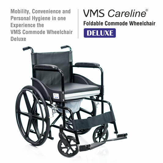 VMS Careline Foldable Commode Wheelchair DELUXE