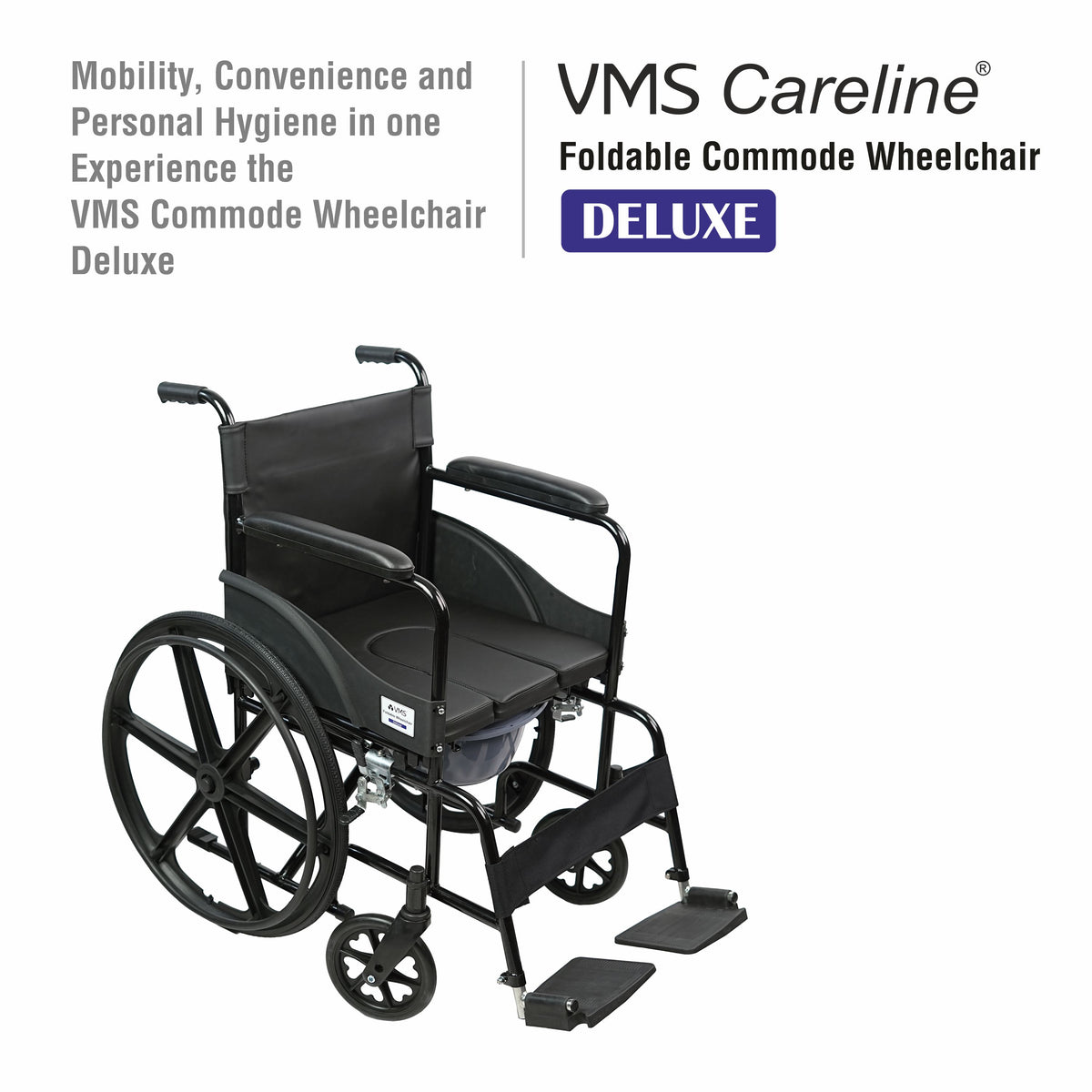 VMS Careline Foldable Commode Wheelchair DELUXE U Shaped Seat
