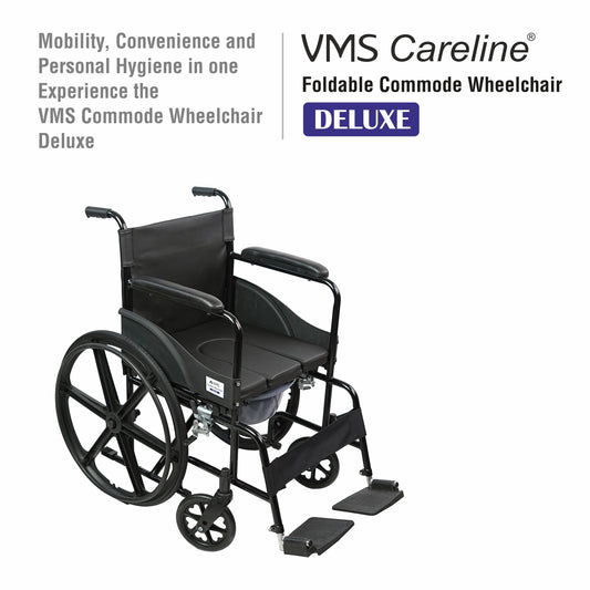 VMS Careline Foldable Commode Wheelchair DELUXE U Shaped Seat