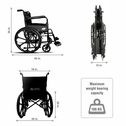 VMS Careline Foldable Commode Wheelchair DELUXE Weight Bearing Capacity