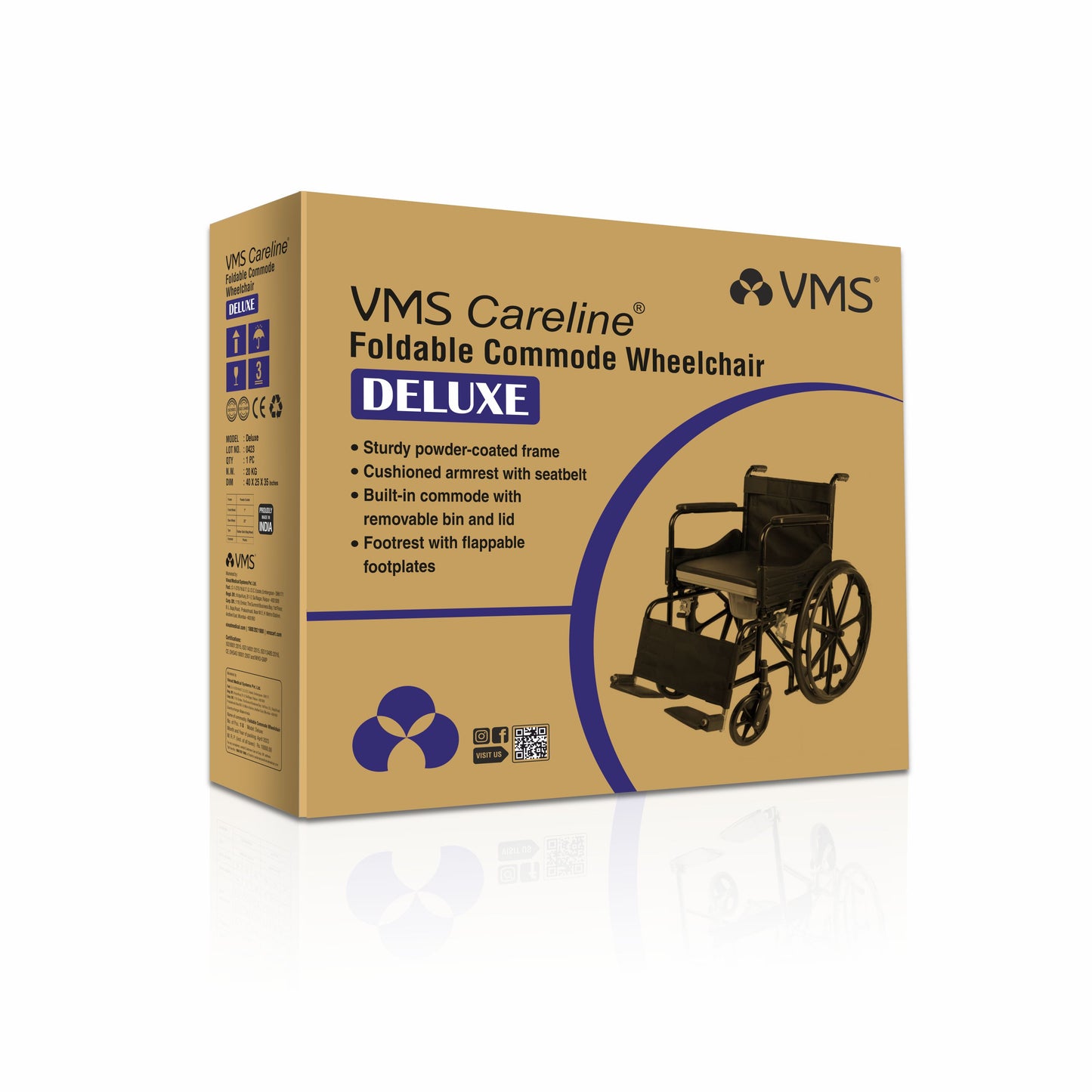 VMS Careline Foldable Commode Wheelchair DELUXE Box