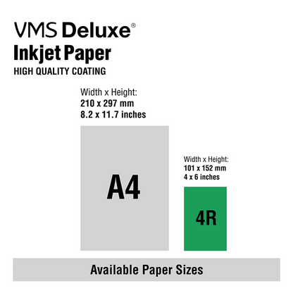 VMS Deluxe 230 GSM A4 Glossy Photo Paper - Available Sizes