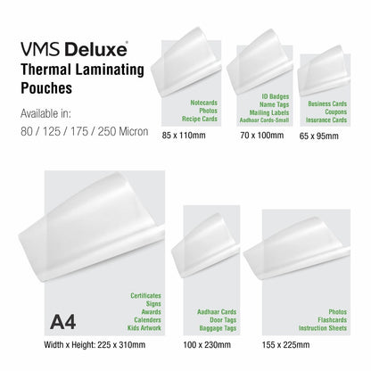 VMS Deluxe 125Mic 70mm x 100mm Thermal Laminating Pouch - Available Sizes