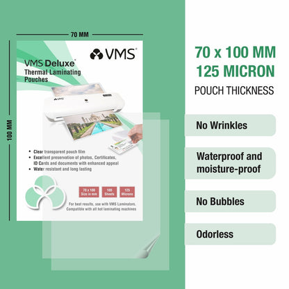 VMS Deluxe 125Mic 70mm x 100mm Thermal Laminating Pouch - Features