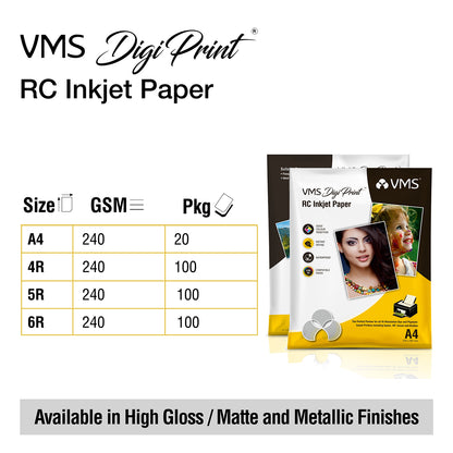 VMS DigiPrint 240 GSM 4R (4x6) Metallic Photo Paper - 100 Sheets