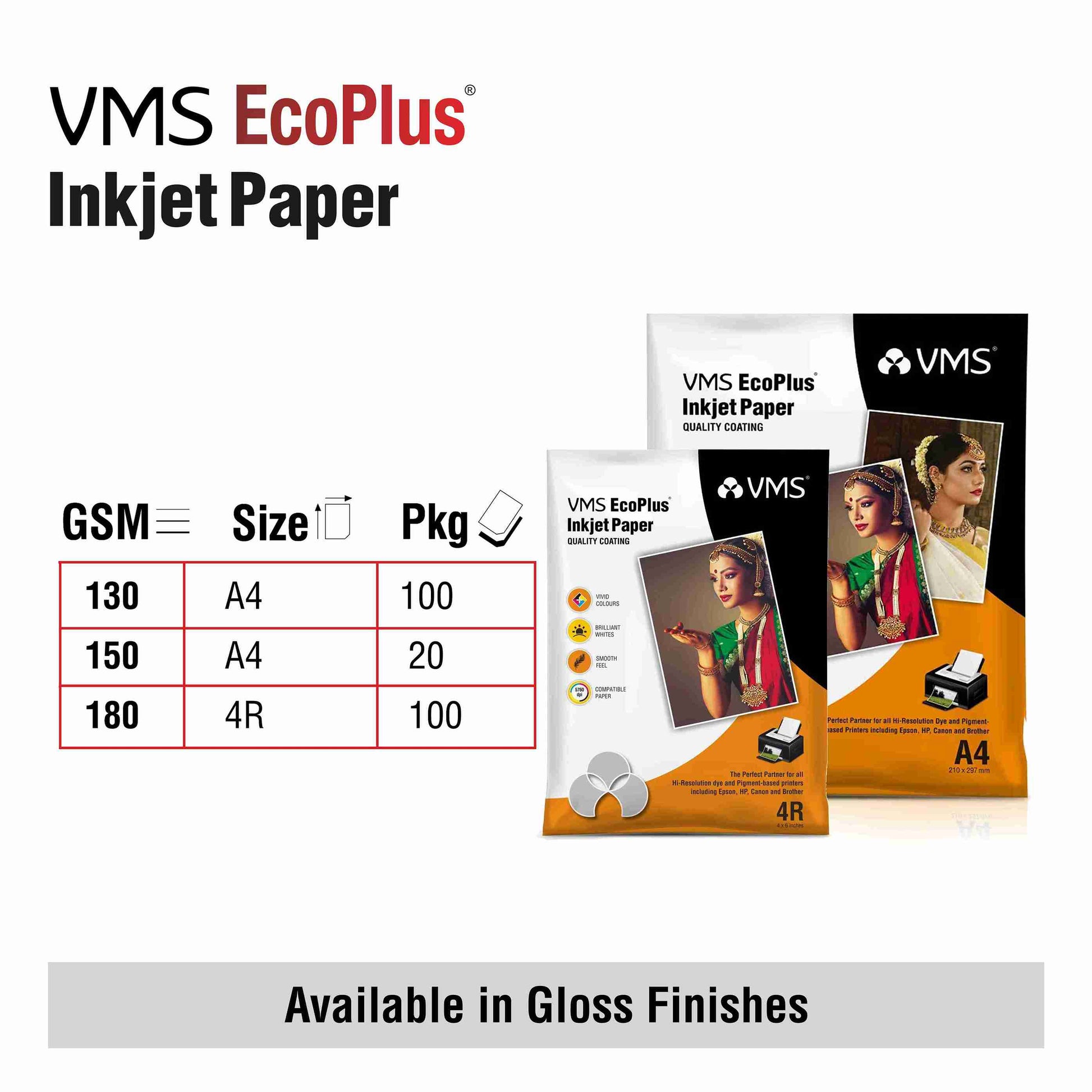 VMS EcoPlus 130 GSM A4 Glossy Photo Paper - Inkjet Papers