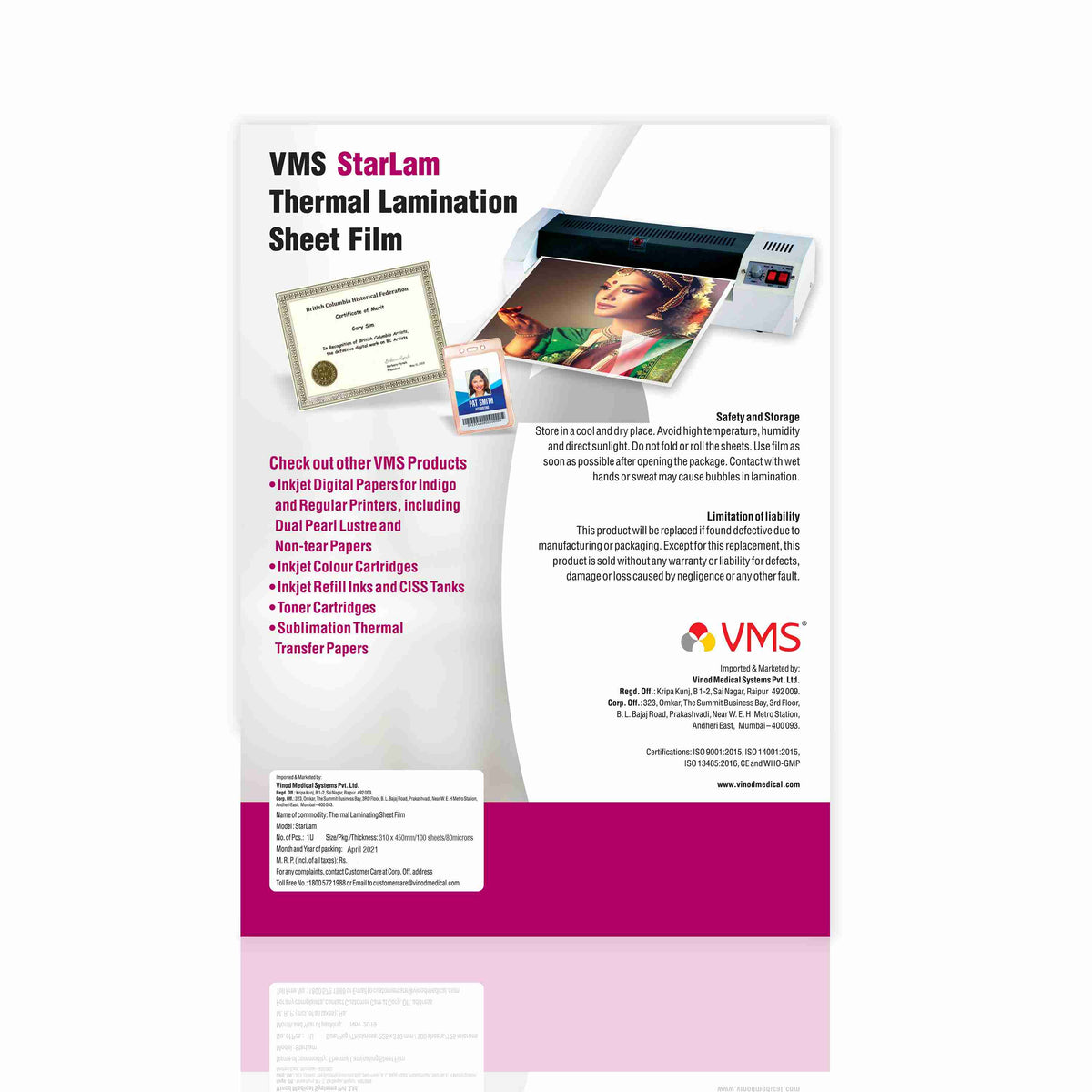 VMS Starlam Thermal Laminating Sheet Film