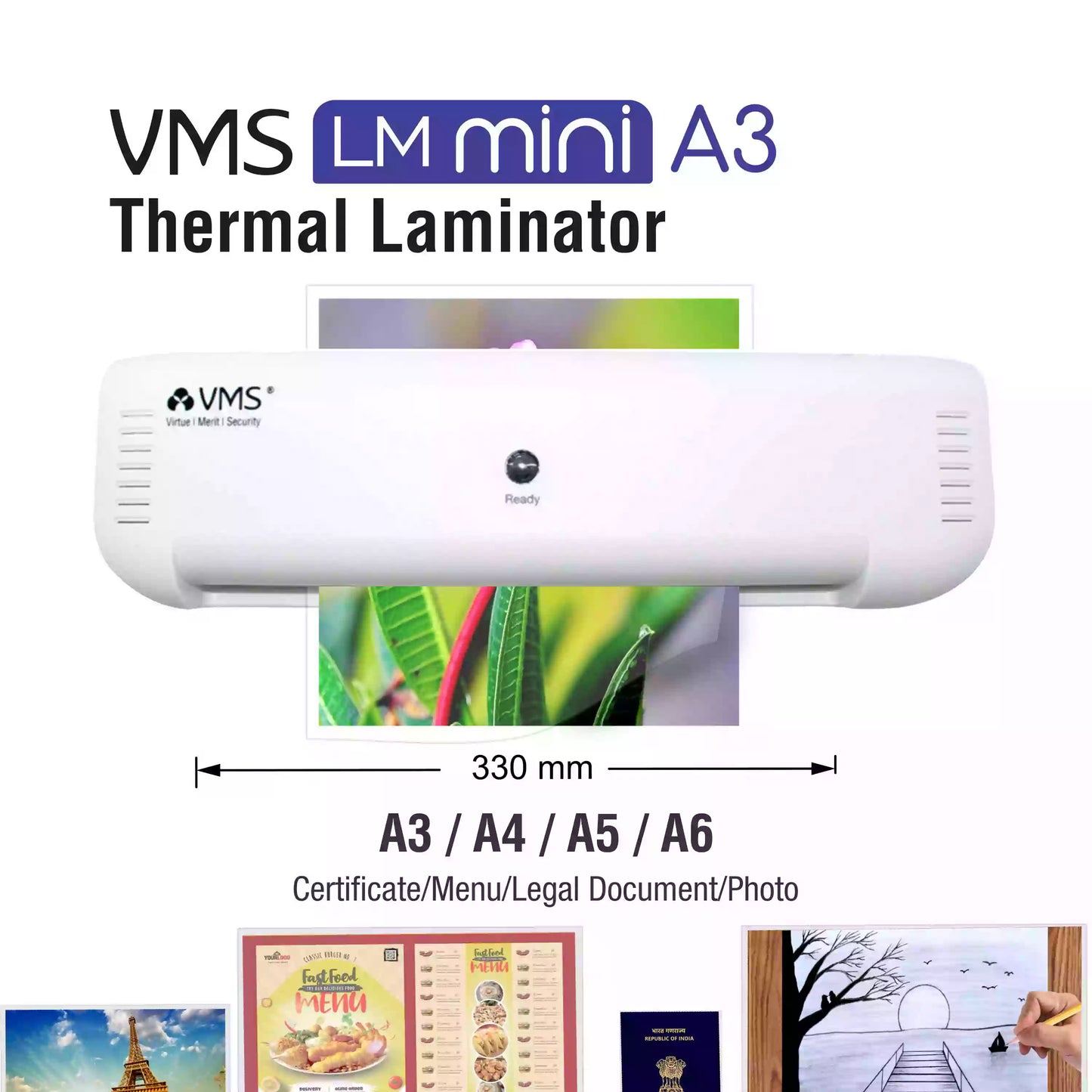 VMS LM Mini A3 Thermal Lamination / Laminating Machine A3 Laminator (Photos ID,I-Card,Documents,Certificate)