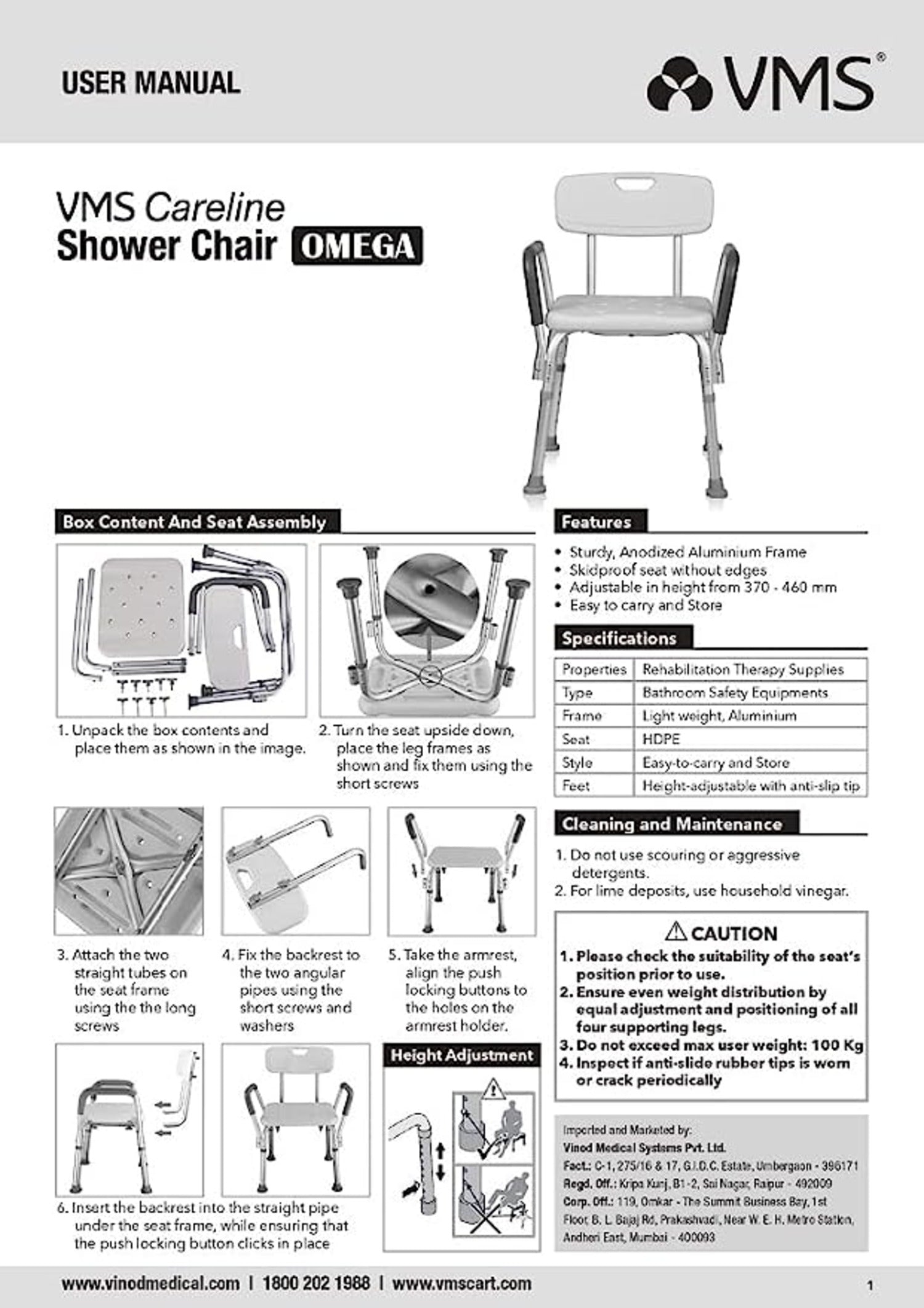 VMS Careline Shower Chair OMEGA User Guide