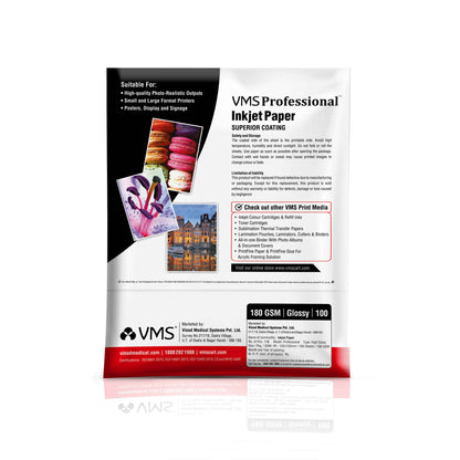 VMS Professional 180 GSM 4R (4x6) High Gloss Photo Paper - Packet Backside View