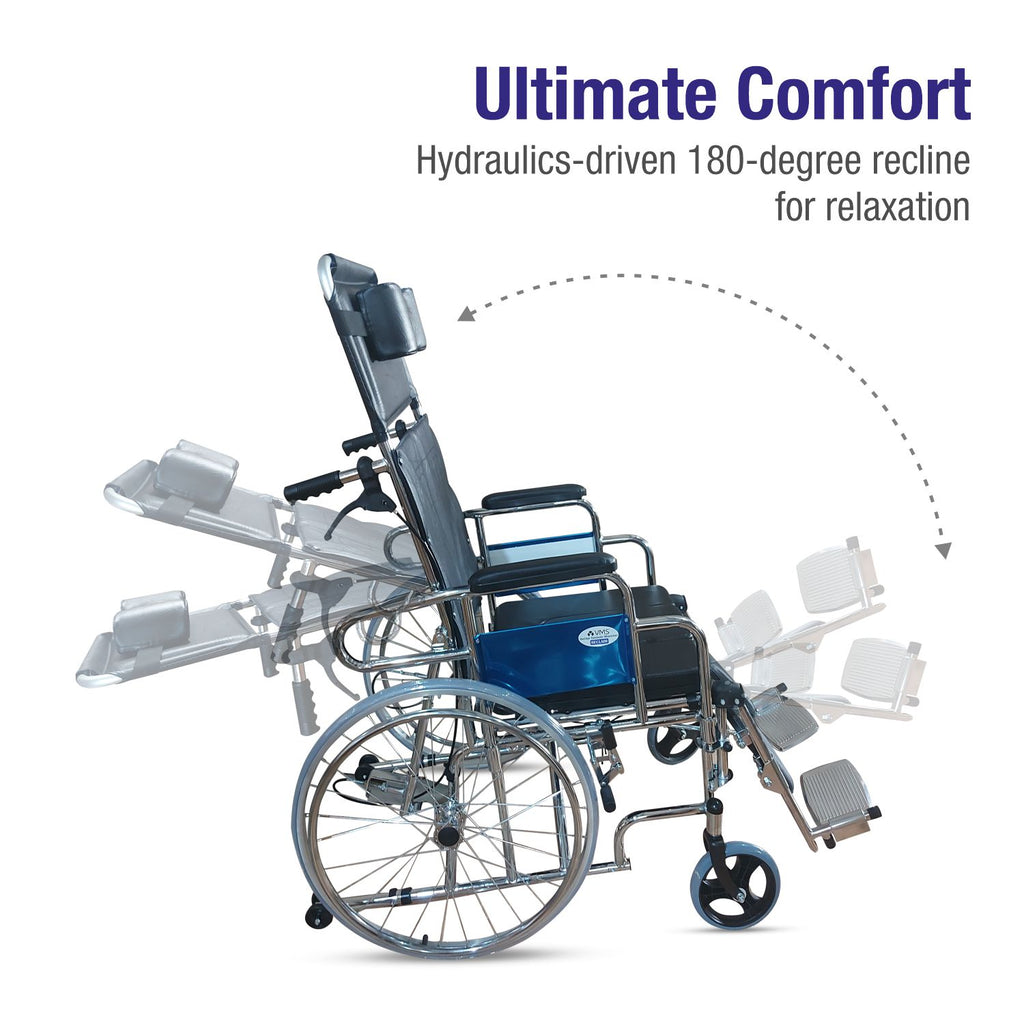 Buy VMS Careline Foldable Recliner Commode Wheelchair RECLAIM Online VMS Cart
