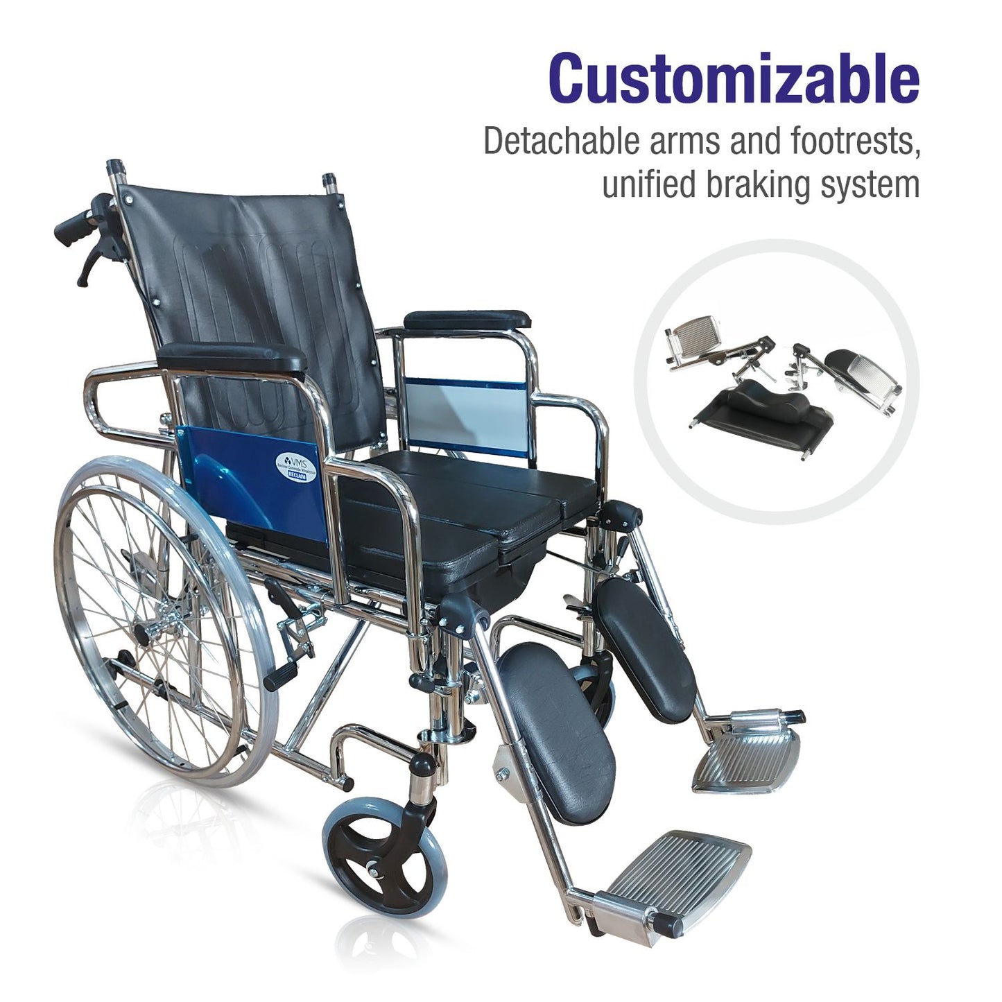 Customizable VMS Commode Wheelchair