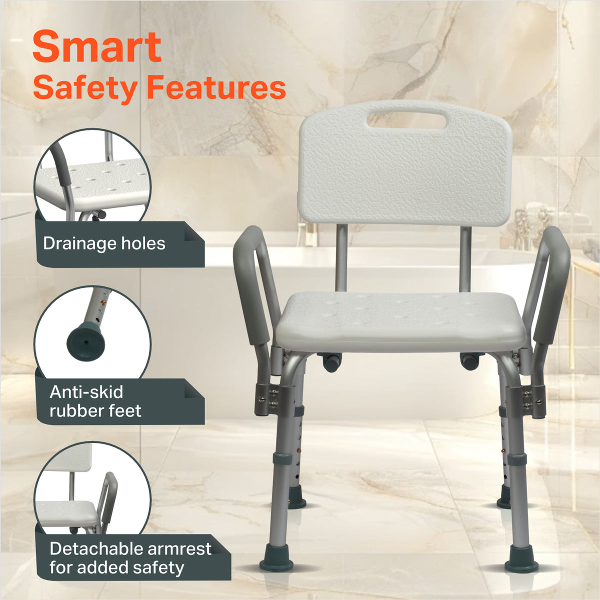 VMS Careline Shower Chair Smart Safety Features