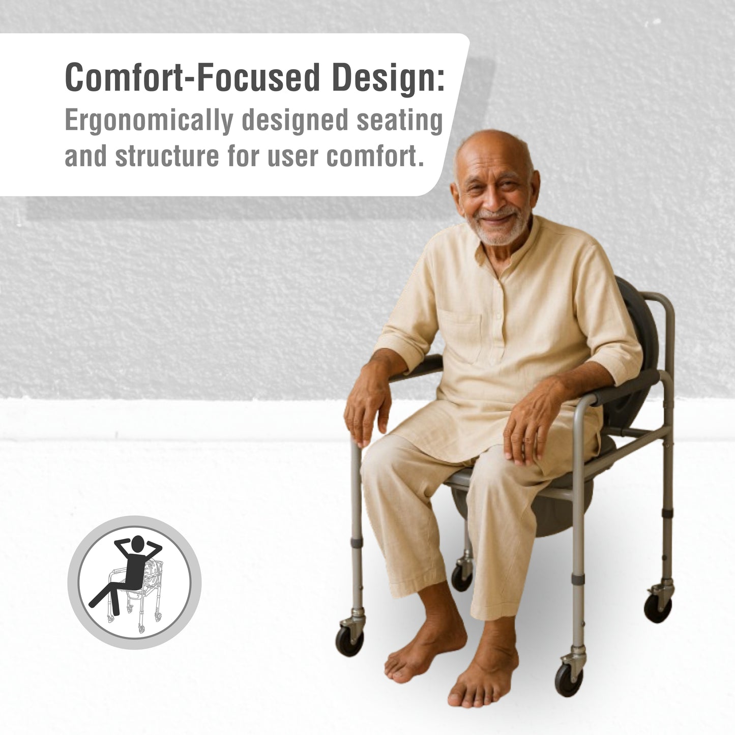 VMS Careline Foldable Commode Wheelchair - STANDARD