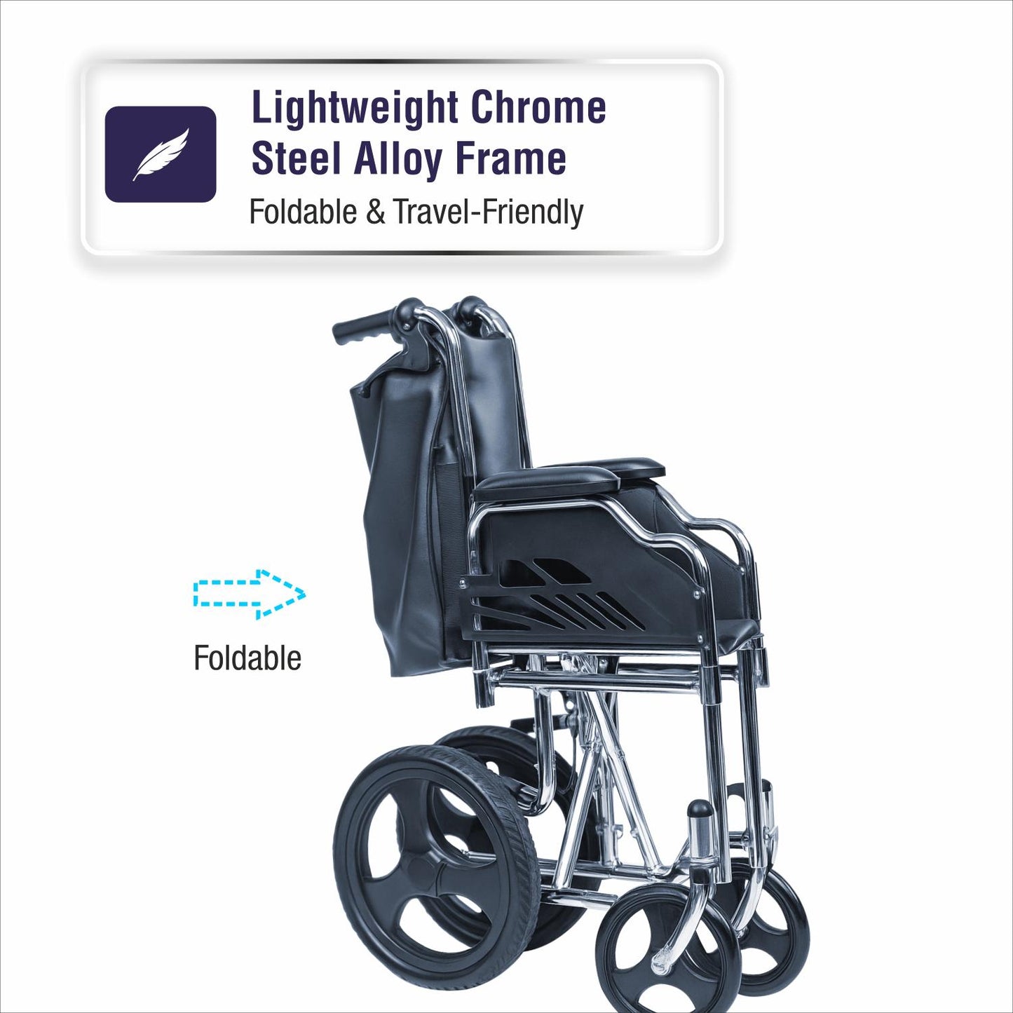 VMS Careline Foldable Transit Wheelchair TOUR Lightweight Chrome Steel Alloy Frame