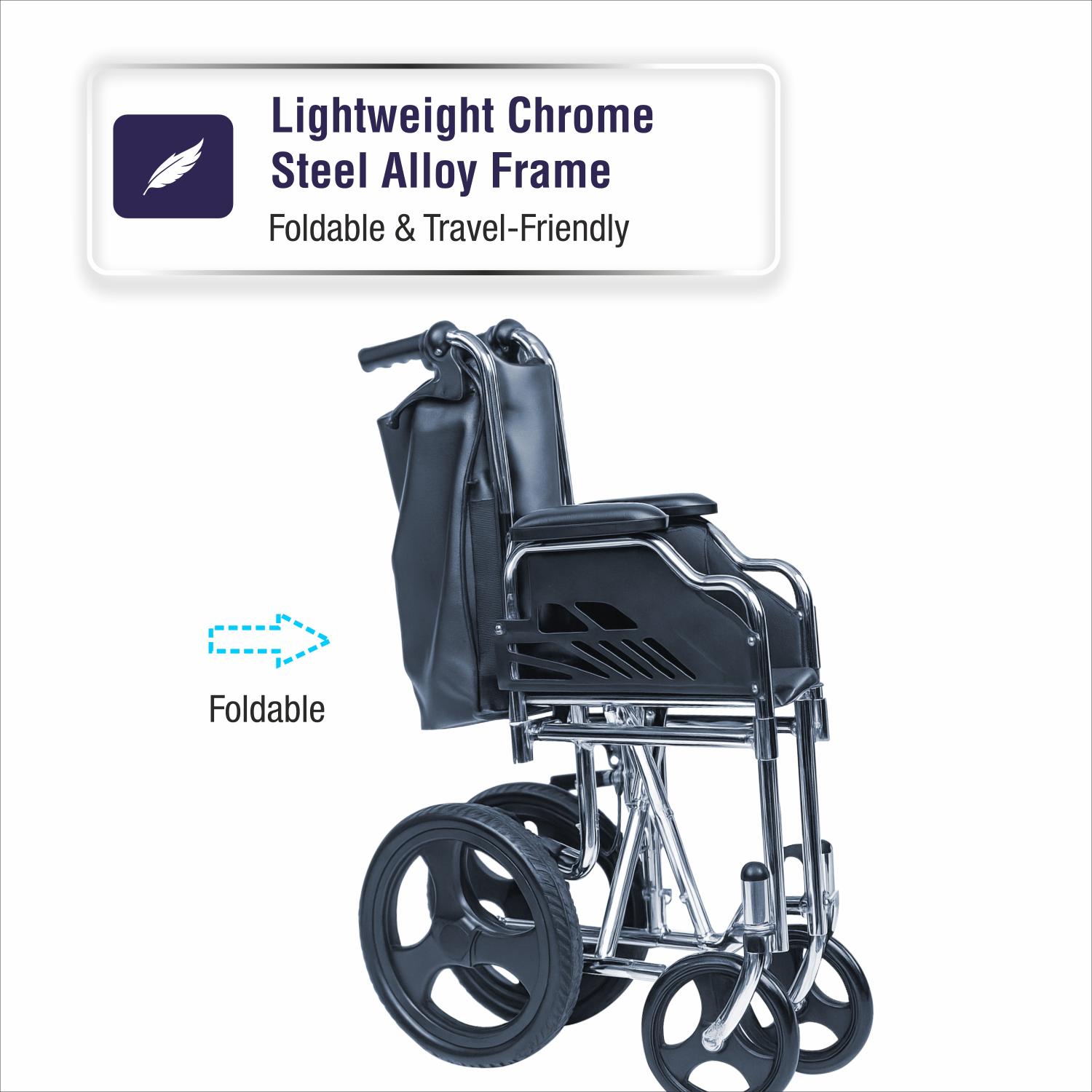 VMS Careline Foldable Transit Wheelchair TOUR Lightweight Chrome Steel Alloy Frame