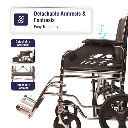VMS Careline Wheelchair with detachable armrests and footrests