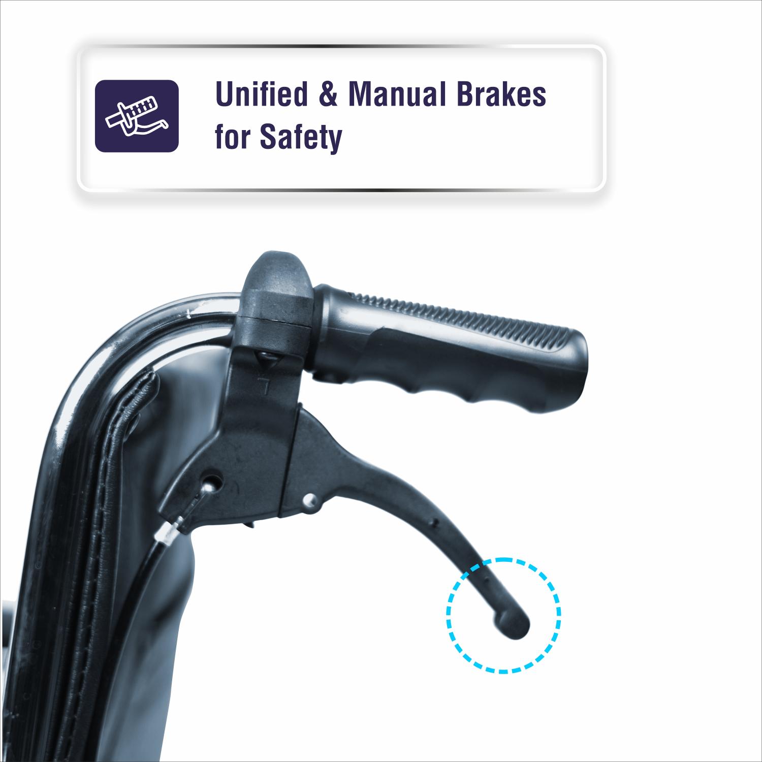 VMS Careline Foldable Transit Wheelchair with Unified & Manual Brakes for Safety