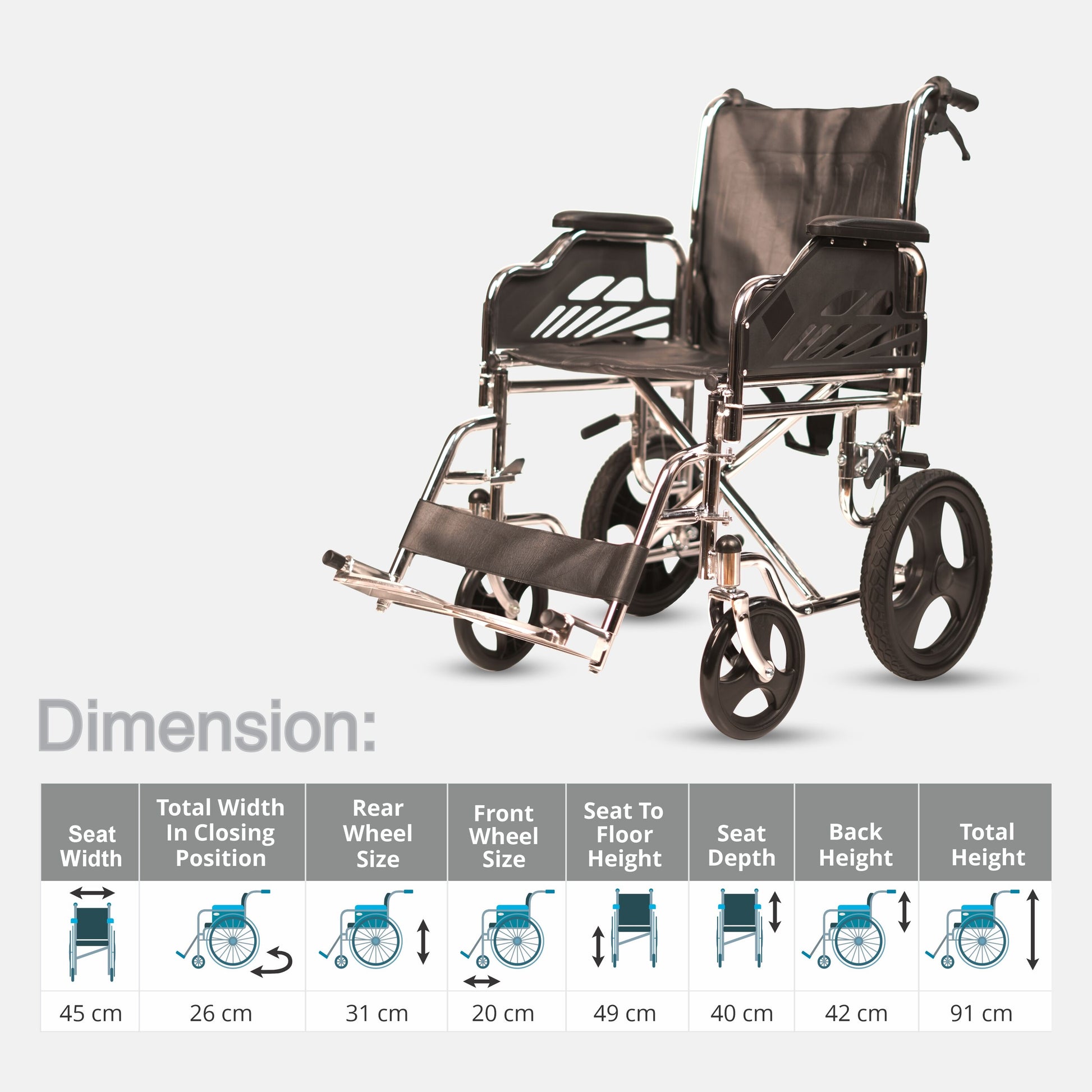 VMS Foldable Wheelchair Dimension