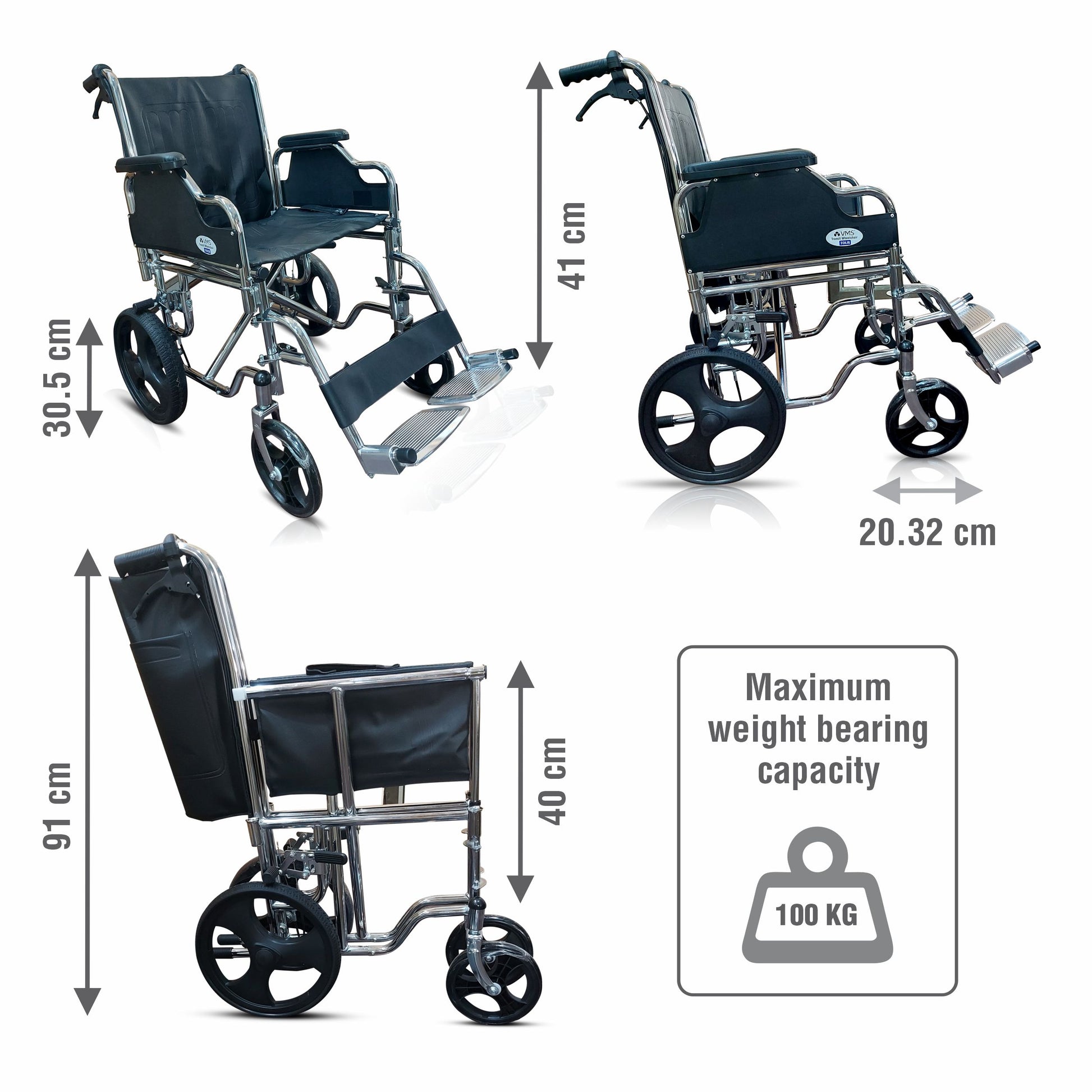 VMS Careline Foldable Transit Wheelchair Dimension