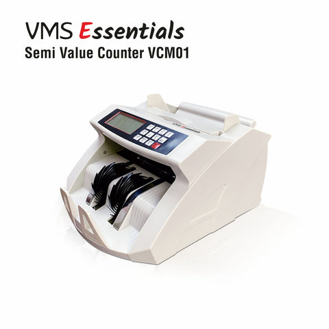 VMS Essentials VCM01 Semi Value Note Counter - Modern Counterfeit Detection with UV, MG, IR, and DD Sensors, 1-Year Warranty