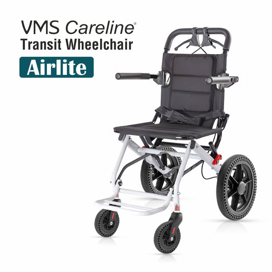 VMS Careline Foldable Portable Transit Wheelchair Airlite | 12” Honeycomb Wheels