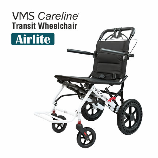 VMS Careline Foldable Portable Transit Wheelchair Airlite | 12” Honeycomb Wheels