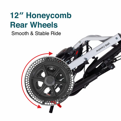 VMS Careline Foldable Portable Transit Wheelchair Airlite | 12” Honeycomb Wheels
