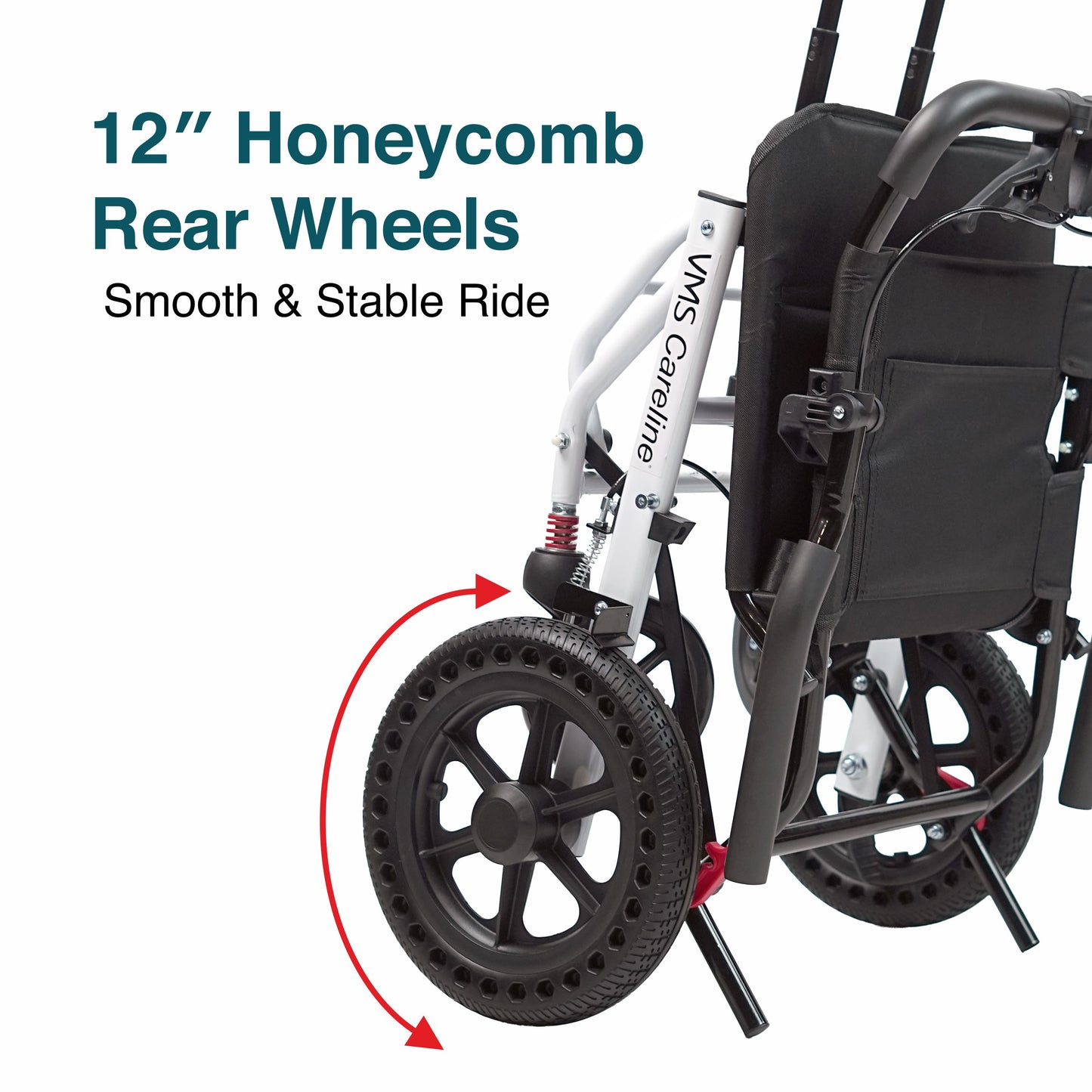 VMS Careline Foldable Portable Transit Wheelchair Airlite | 12” Honeycomb Wheels