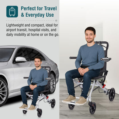 VMS Careline Foldable Portable Transit Wheelchair Airlite - White