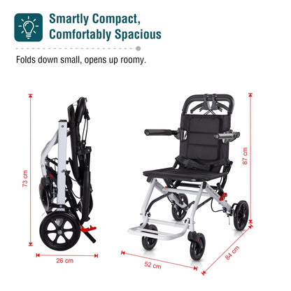 VMS Careline Foldable Portable Transit Wheelchair Airlite - White