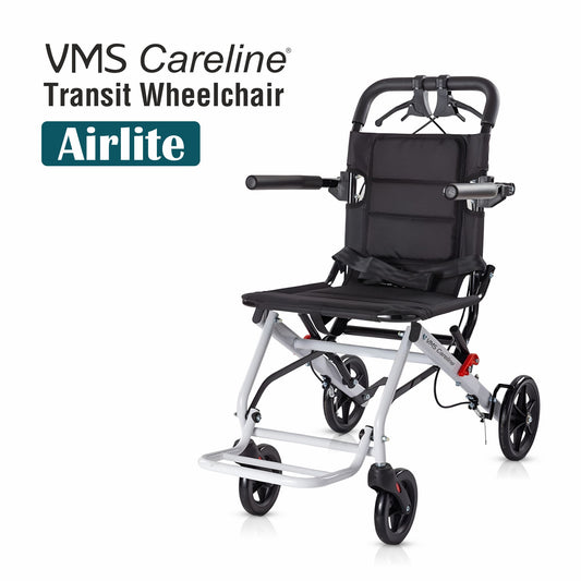 VMS Careline Foldable Portable Transit Wheelchair Airlite - White