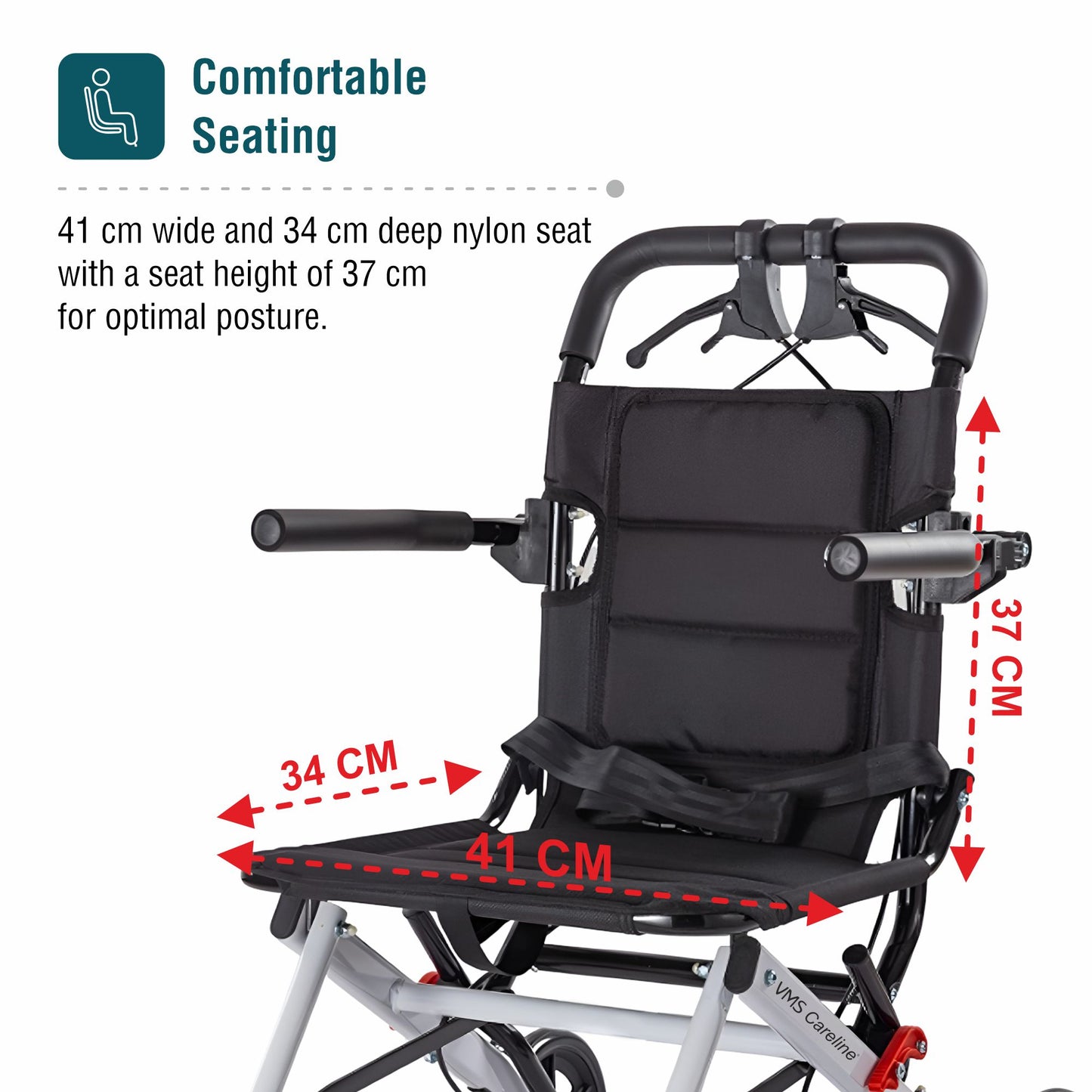 VMS Careline Foldable Portable Transit Wheelchair Airlite - White