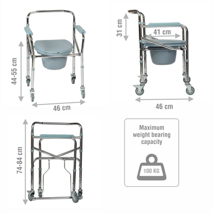 VMS Careline Foldable Chrome Plated Commode Wheelchair - Standard