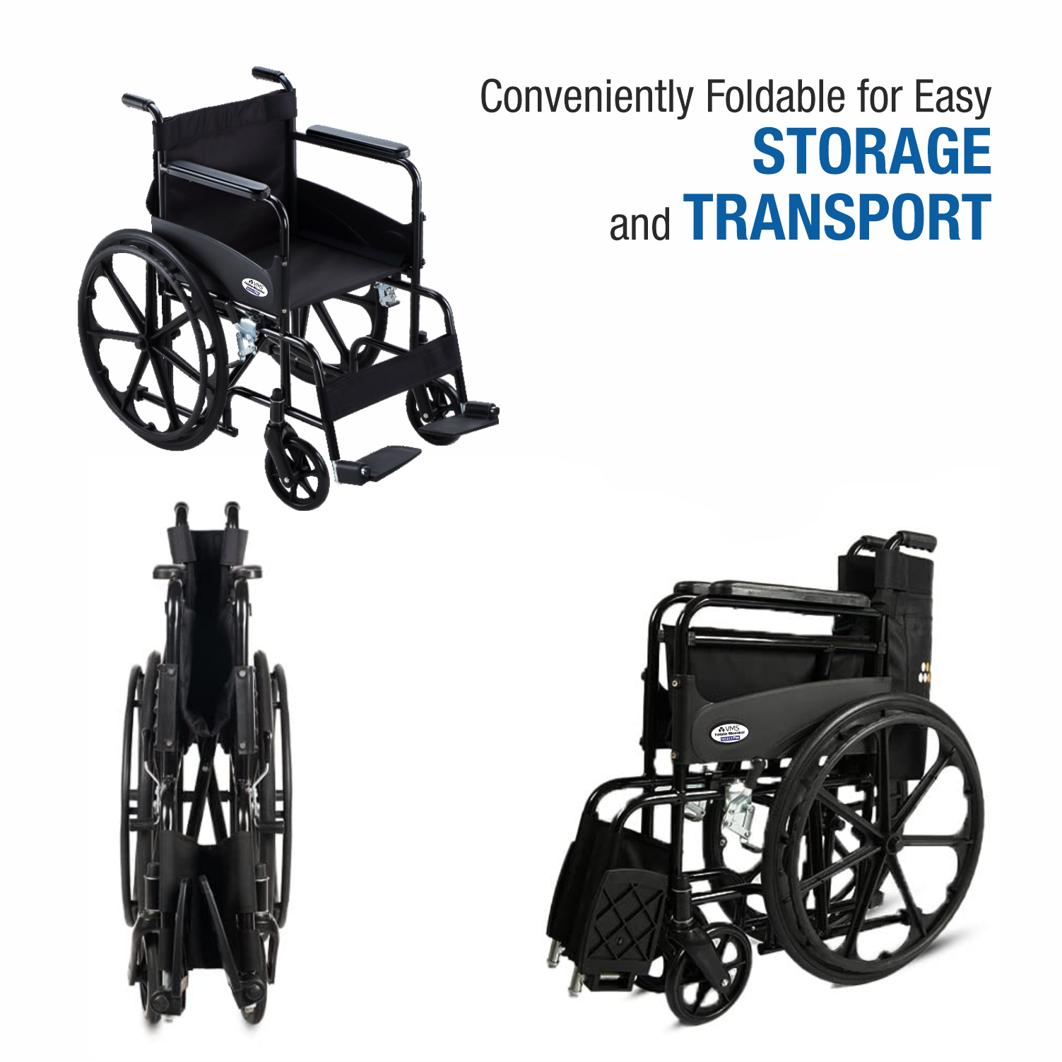 VMS Careline Foldable Manual Wheelchair with Easy storage and Transport