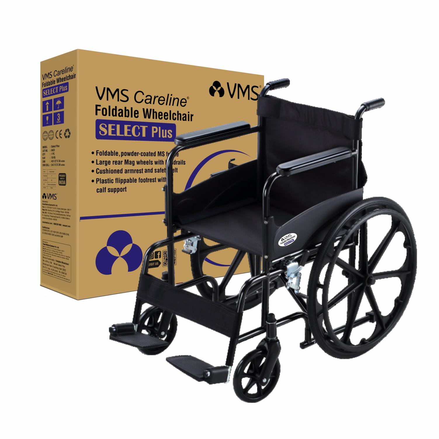 VMS Careline Foldable Wheelchair SELECT PLUS with Box