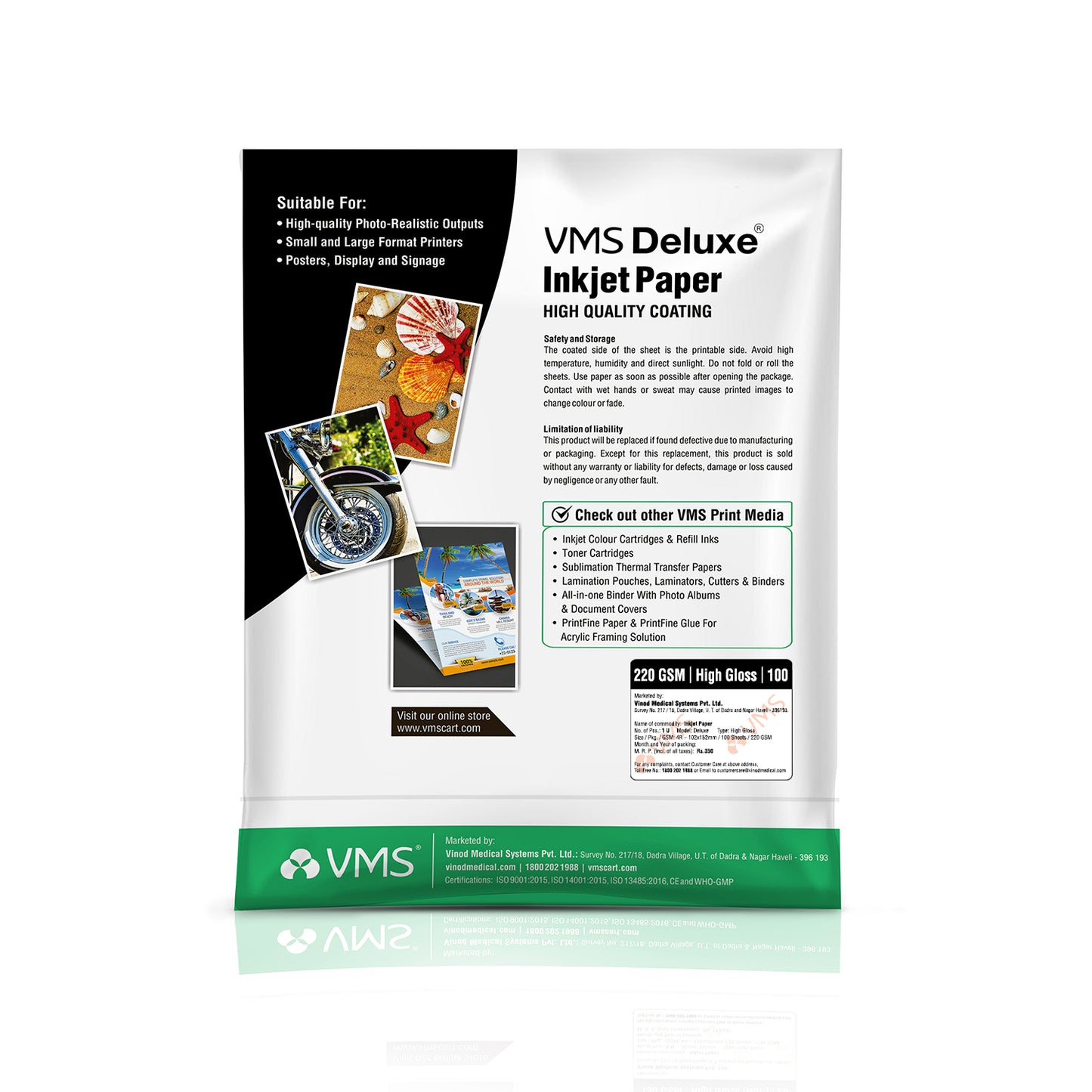 VMS Deluxe 220 GSM 4R (4x6) Glossy Photo Paper - 100 Sheets