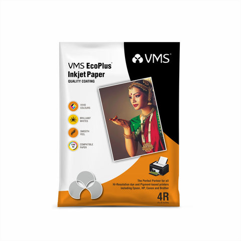 VMS EcoPlus 180 GSM 4R (4x6) Glossy Photo Paper - 100 Sheets