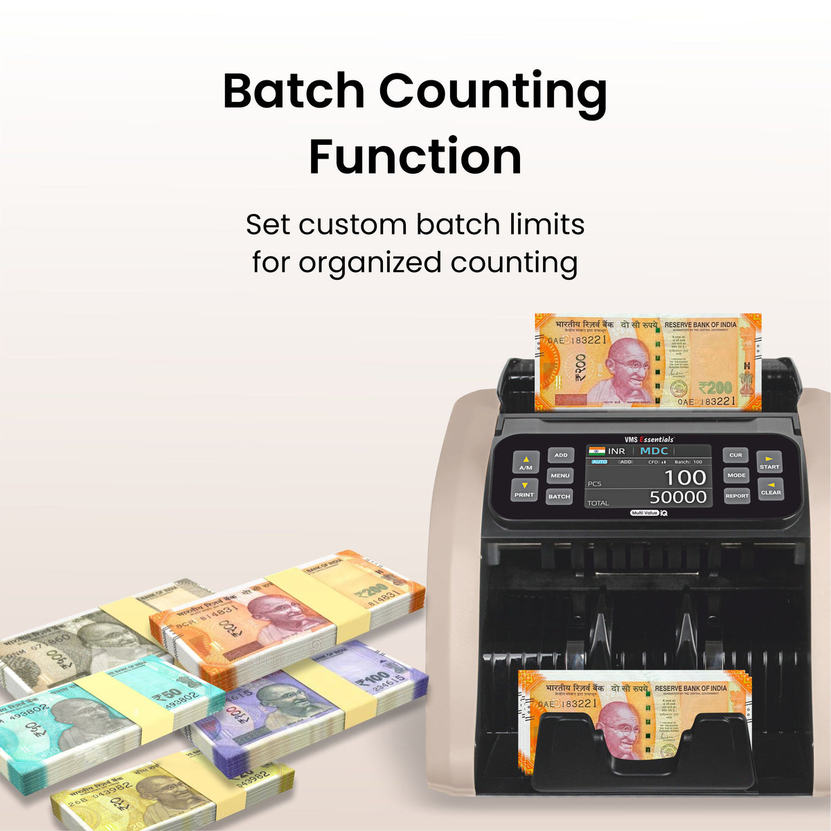 Money counting machine with Batch Counting Function