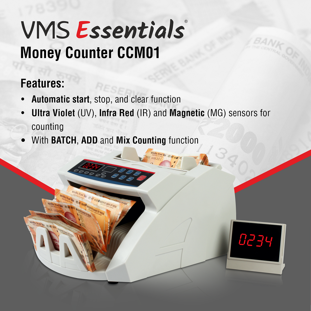 VMS Essentials CCM01 Money Counter - Advanced UV and MG Detection, 6 Months Warranty