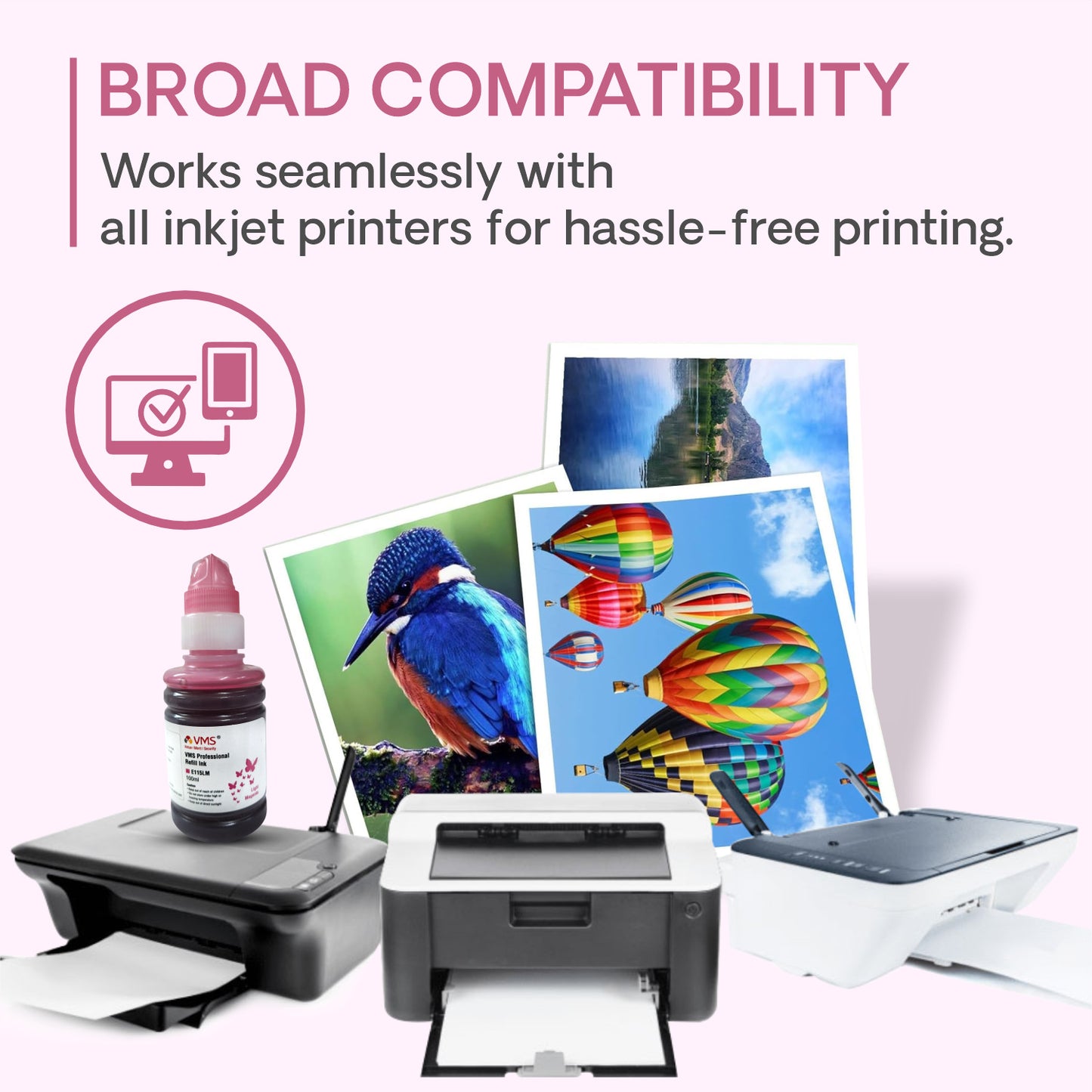 VMS Professional Light Magenta Refill Ink for Broad Compatibility with Inkjet Printers