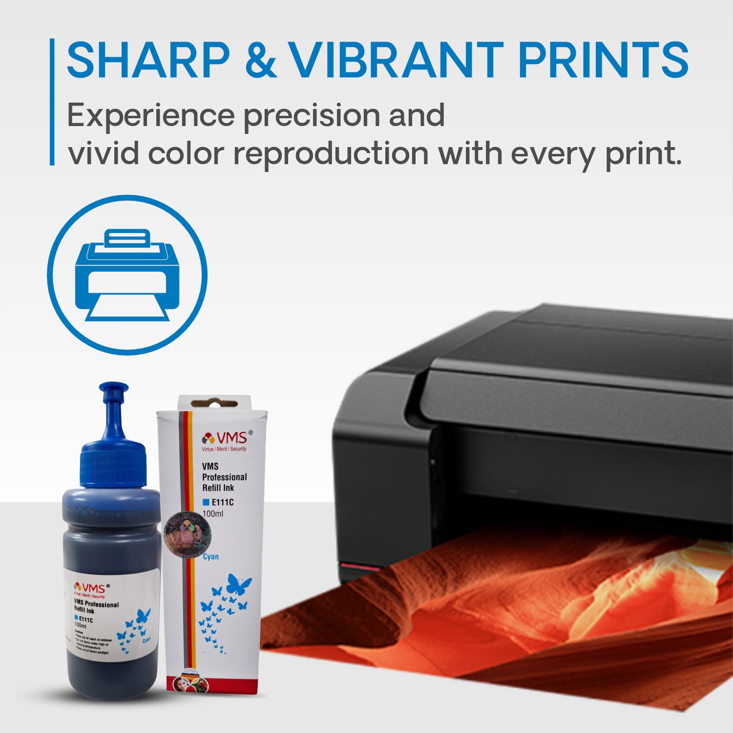 VMS Professional Inkjet Refill Ink Cyan for Sharp and Vibrant Prints