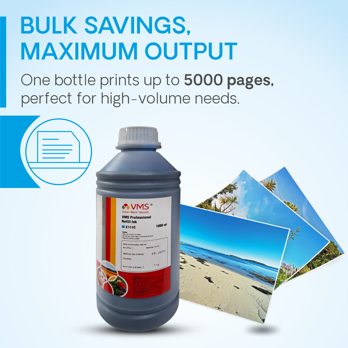 VMS Professional 1Ltr Refill Ink Cyan Buk Savings Maximum Output