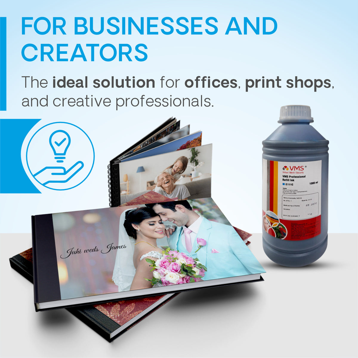 VMS Professional Cyan 1Ltr Refill Ink for Businesses and Creators
