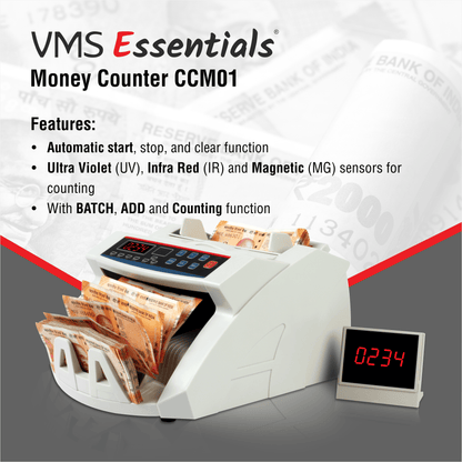 VMS Essentials CCM01 Money Counter - Advanced UV and MG Detection, 1 Year Warranty