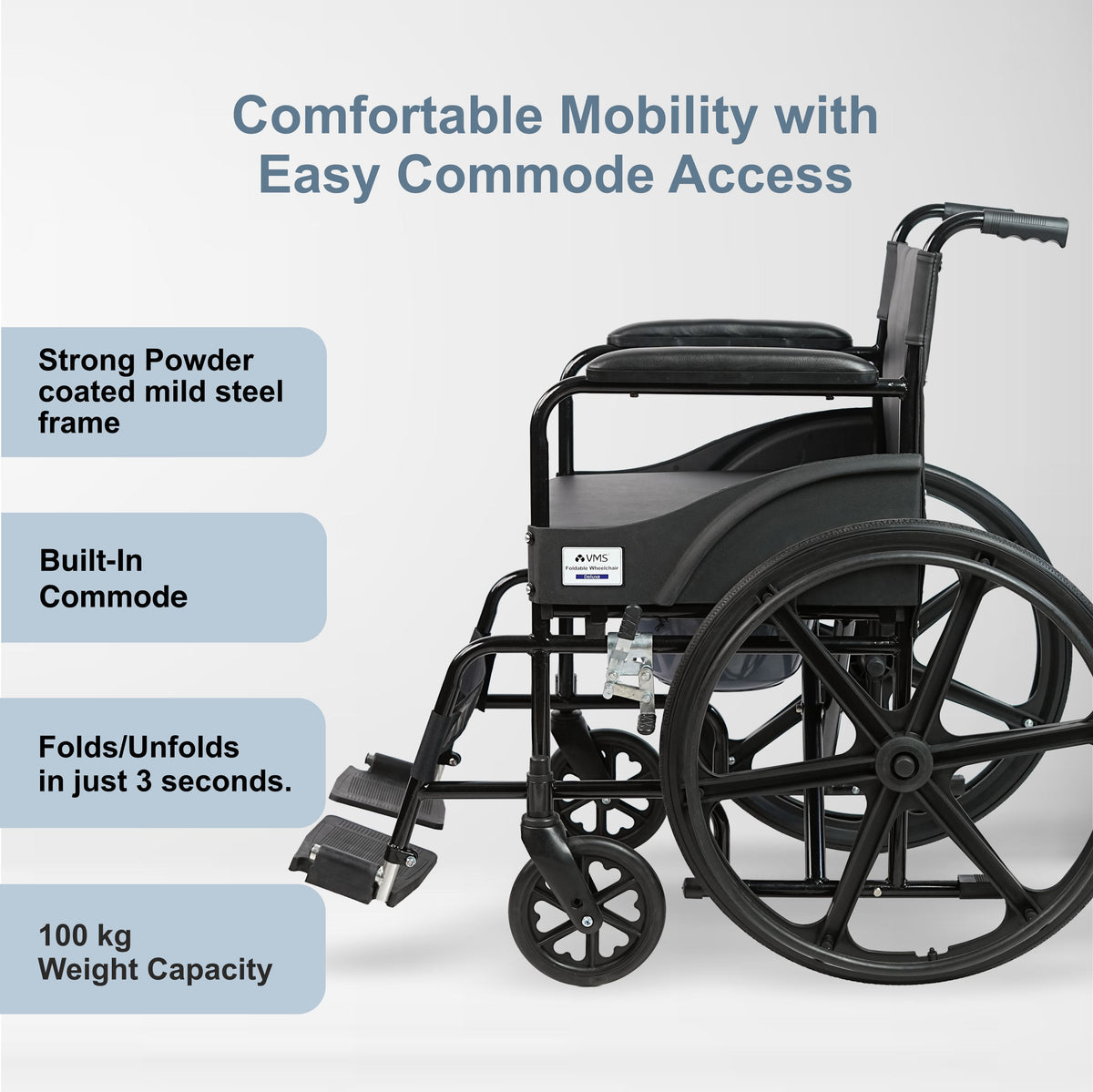 VMS Careline Foldable Commode Wheelchair DELUXE