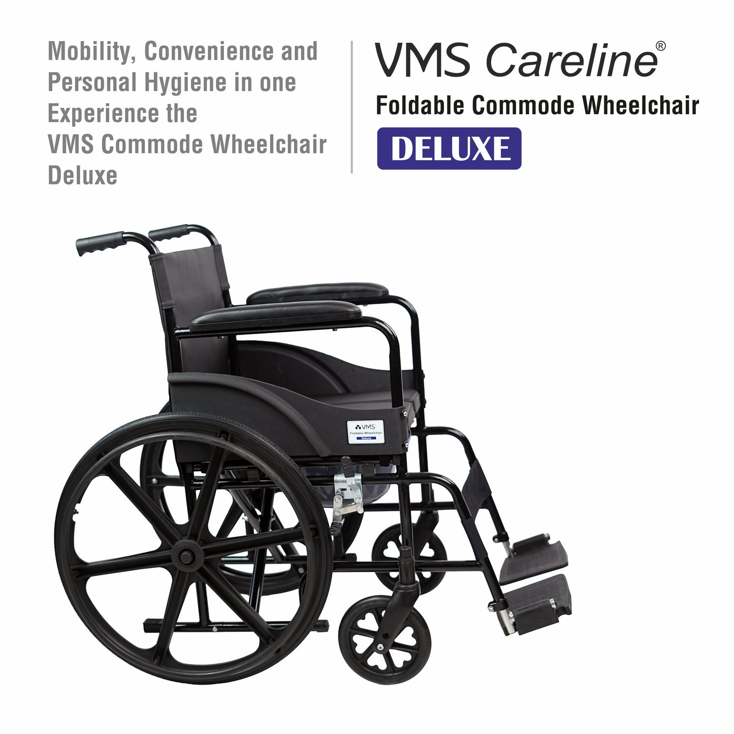 VMS Careline Foldable Commode Wheelchair DELUXE U Shaped Seat