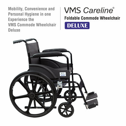 VMS Careline Foldable Commode Wheelchair DELUXE U Shaped Seat