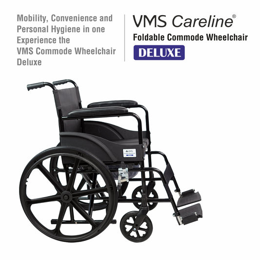 VMS Careline Foldable Commode Wheelchair DELUXE U Shaped Seat