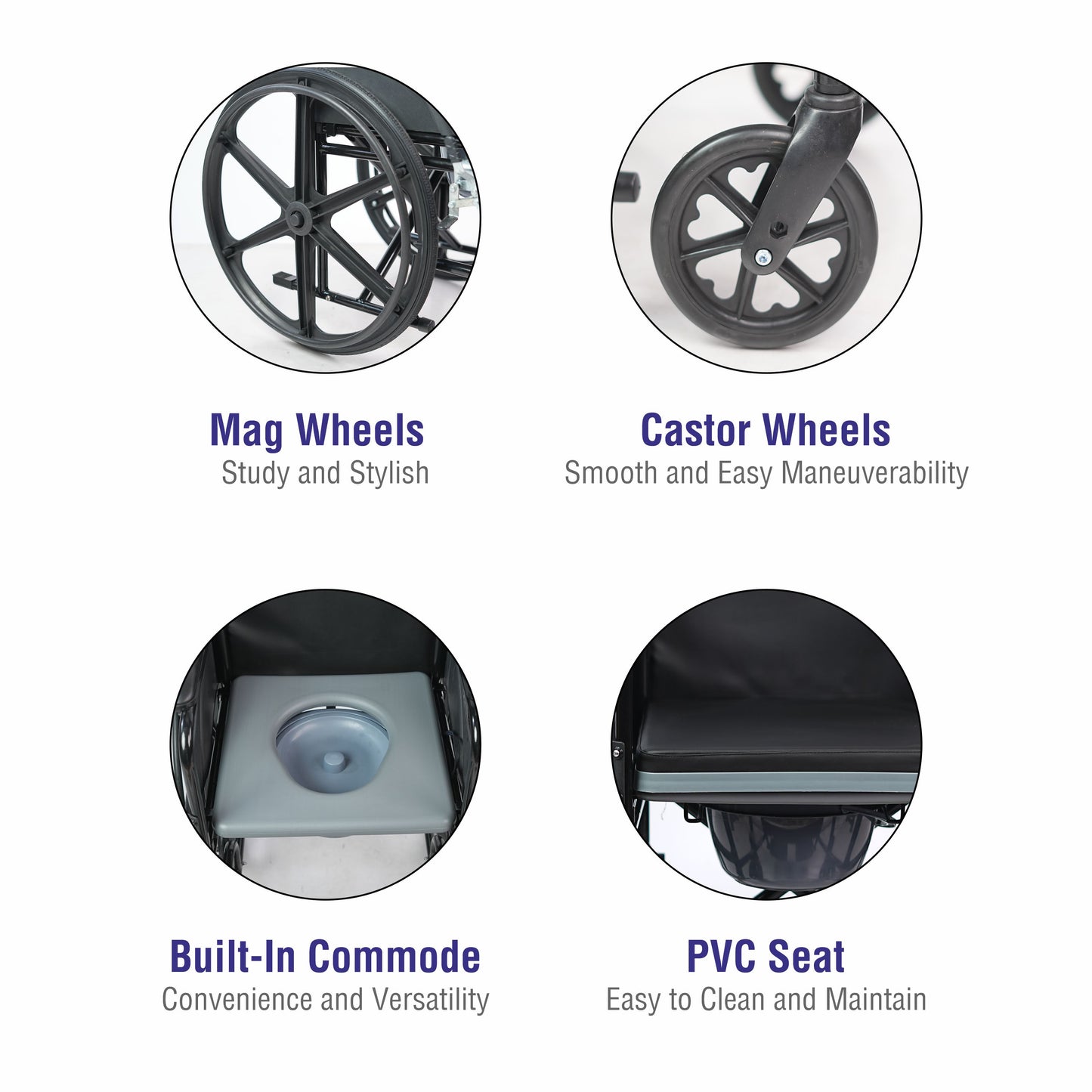 VMS Careline Foldable Commode Wheelchair DELUXE
